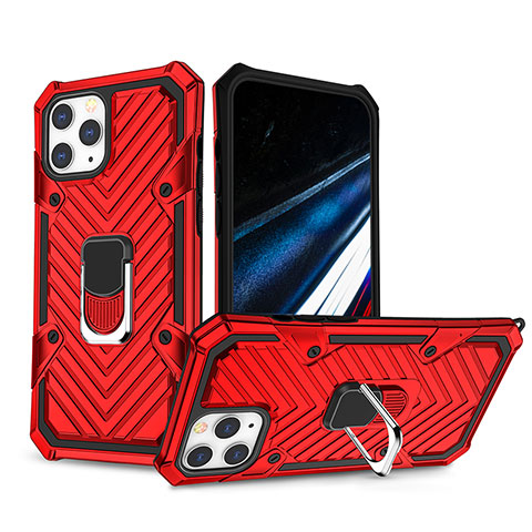 Coque Contour Silicone et Plastique Housse Etui Mat avec Support YF1 pour Apple iPhone 14 Pro Rouge