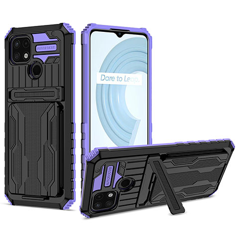 Coque Contour Silicone et Plastique Housse Etui Mat avec Support YF1 pour Realme C21 Violet