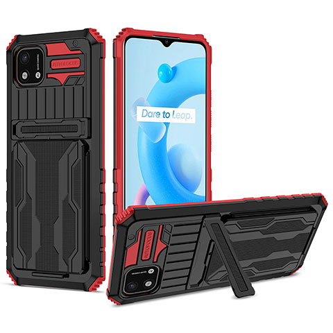 Coque Contour Silicone et Plastique Housse Etui Mat avec Support YF1 pour Realme Narzo 50i Rouge