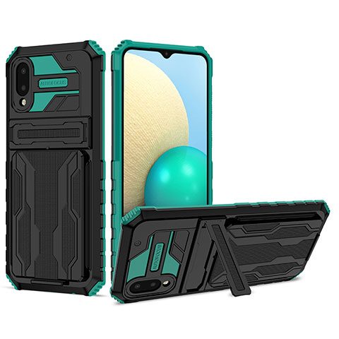 Coque Contour Silicone et Plastique Housse Etui Mat avec Support YF1 pour Samsung Galaxy A02 Vert