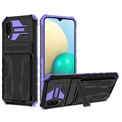 Coque Contour Silicone et Plastique Housse Etui Mat avec Support YF1 pour Samsung Galaxy A02 Violet