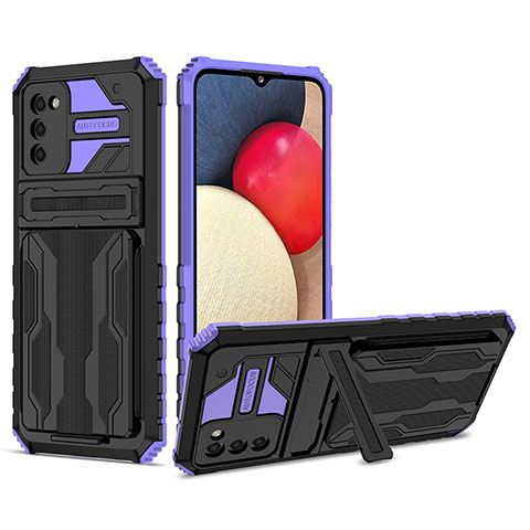 Coque Contour Silicone et Plastique Housse Etui Mat avec Support YF1 pour Samsung Galaxy A02s Violet