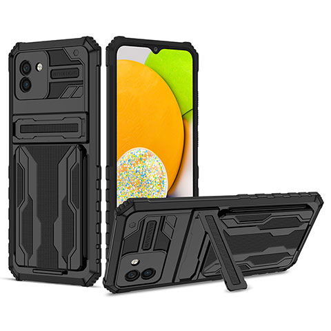 Coque Contour Silicone et Plastique Housse Etui Mat avec Support YF1 pour Samsung Galaxy A03 Noir