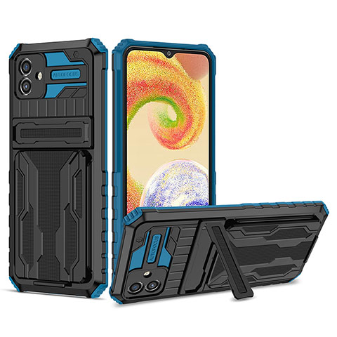 Coque Contour Silicone et Plastique Housse Etui Mat avec Support YF1 pour Samsung Galaxy A04 4G Bleu