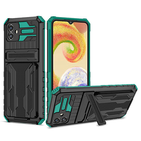 Coque Contour Silicone et Plastique Housse Etui Mat avec Support YF1 pour Samsung Galaxy A04 4G Vert