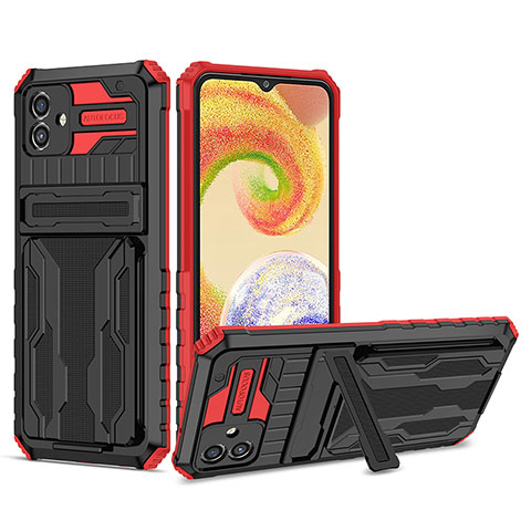 Coque Contour Silicone et Plastique Housse Etui Mat avec Support YF1 pour Samsung Galaxy A04E Rouge