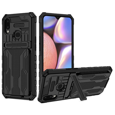 Coque Contour Silicone et Plastique Housse Etui Mat avec Support YF1 pour Samsung Galaxy A10s Noir