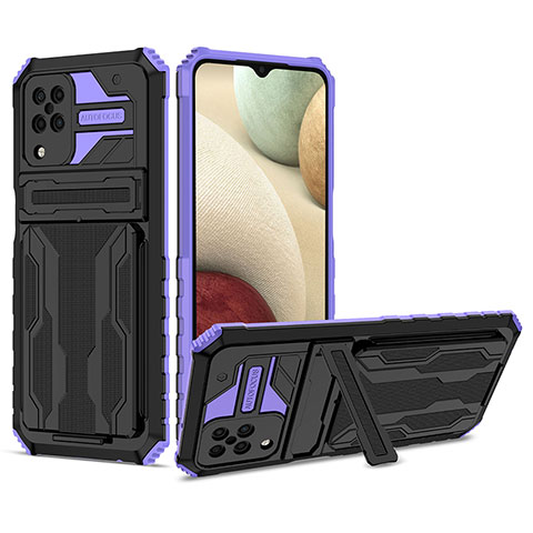 Coque Contour Silicone et Plastique Housse Etui Mat avec Support YF1 pour Samsung Galaxy A12 5G Violet