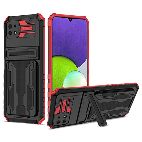 Coque Contour Silicone et Plastique Housse Etui Mat avec Support YF1 pour Samsung Galaxy A22 5G Rouge