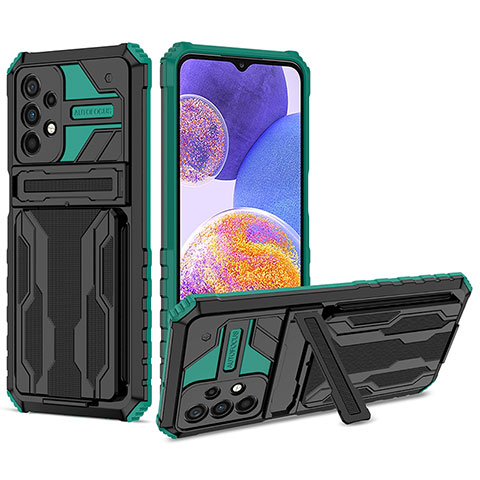 Coque Contour Silicone et Plastique Housse Etui Mat avec Support YF1 pour Samsung Galaxy A23 4G Vert