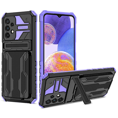 Coque Contour Silicone et Plastique Housse Etui Mat avec Support YF1 pour Samsung Galaxy A23 4G Violet