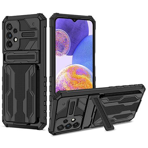 Coque Contour Silicone et Plastique Housse Etui Mat avec Support YF1 pour Samsung Galaxy A23 5G Noir