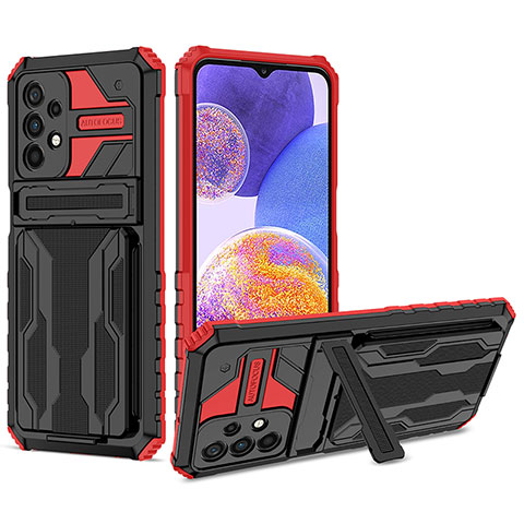 Coque Contour Silicone et Plastique Housse Etui Mat avec Support YF1 pour Samsung Galaxy A23 5G Rouge