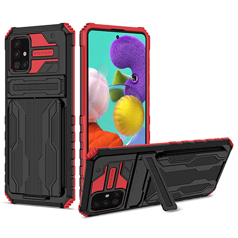 Coque Contour Silicone et Plastique Housse Etui Mat avec Support YF1 pour Samsung Galaxy A31 Rouge