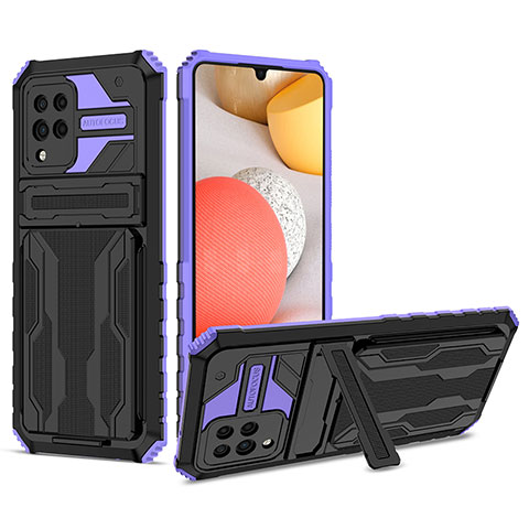 Coque Contour Silicone et Plastique Housse Etui Mat avec Support YF1 pour Samsung Galaxy A42 5G Violet