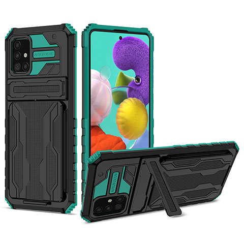 Coque Contour Silicone et Plastique Housse Etui Mat avec Support YF1 pour Samsung Galaxy A51 5G Vert