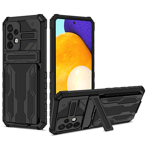 Coque Contour Silicone et Plastique Housse Etui Mat avec Support YF1 pour Samsung Galaxy A52 4G Noir