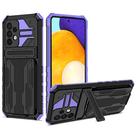 Coque Contour Silicone et Plastique Housse Etui Mat avec Support YF1 pour Samsung Galaxy A52 4G Violet