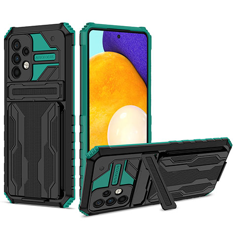 Coque Contour Silicone et Plastique Housse Etui Mat avec Support YF1 pour Samsung Galaxy A72 4G Vert