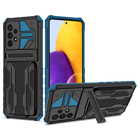 Coque Contour Silicone et Plastique Housse Etui Mat avec Support YF1 pour Samsung Galaxy A73 5G Bleu