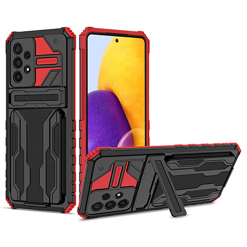 Coque Contour Silicone et Plastique Housse Etui Mat avec Support YF1 pour Samsung Galaxy A73 5G Rouge