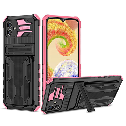 Coque Contour Silicone et Plastique Housse Etui Mat avec Support YF1 pour Samsung Galaxy F04 Rose