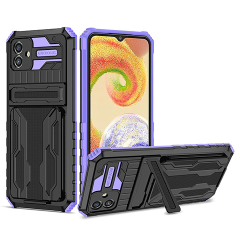 Coque Contour Silicone et Plastique Housse Etui Mat avec Support YF1 pour Samsung Galaxy M04 Violet