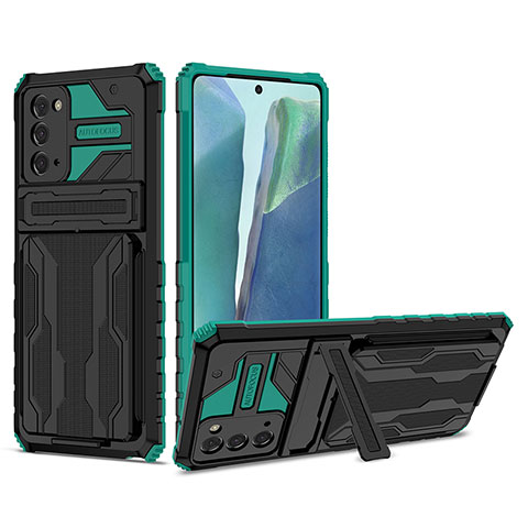 Coque Contour Silicone et Plastique Housse Etui Mat avec Support YF1 pour Samsung Galaxy Note 20 5G Vert