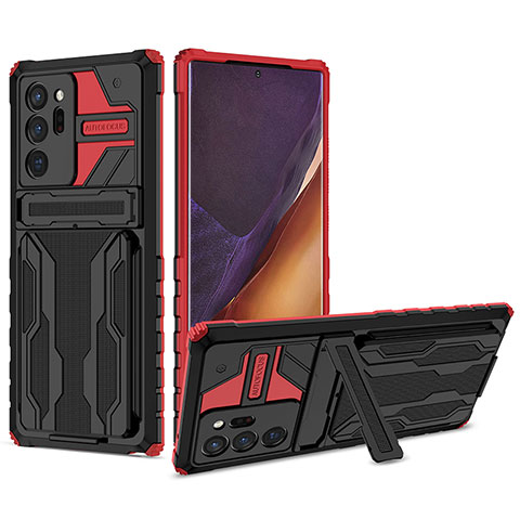 Coque Contour Silicone et Plastique Housse Etui Mat avec Support YF1 pour Samsung Galaxy Note 20 Ultra 5G Rouge