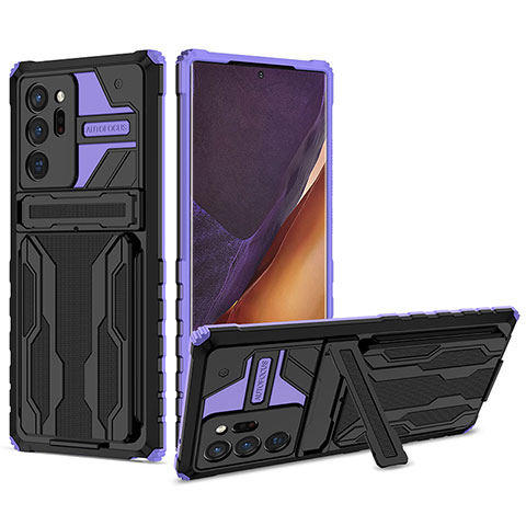 Coque Contour Silicone et Plastique Housse Etui Mat avec Support YF1 pour Samsung Galaxy Note 20 Ultra 5G Violet