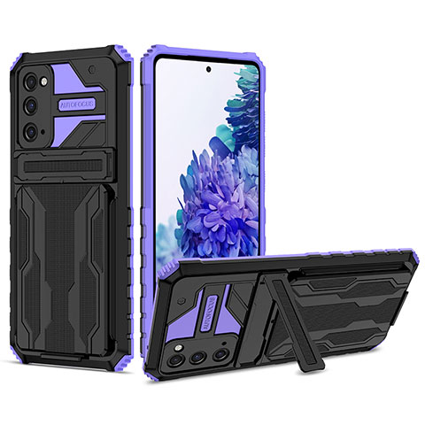 Coque Contour Silicone et Plastique Housse Etui Mat avec Support YF1 pour Samsung Galaxy S20 FE (2022) 5G Violet