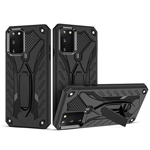 Coque Contour Silicone et Plastique Housse Etui Mat avec Support YF2 pour Samsung Galaxy A03s Noir