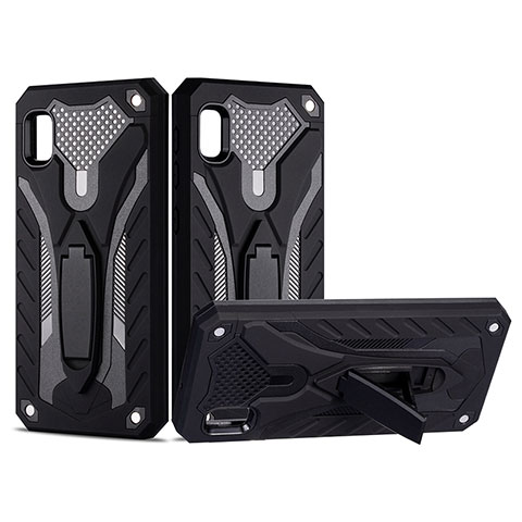 Coque Contour Silicone et Plastique Housse Etui Mat avec Support YF2 pour Samsung Galaxy A10e Noir