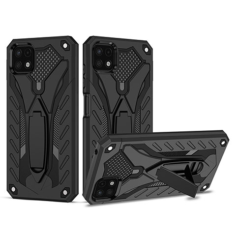 Coque Contour Silicone et Plastique Housse Etui Mat avec Support YF2 pour Samsung Galaxy A22 5G Noir