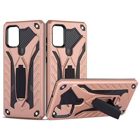 Coque Contour Silicone et Plastique Housse Etui Mat avec Support YF2 pour Samsung Galaxy A51 5G Or Rose