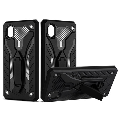 Coque Contour Silicone et Plastique Housse Etui Mat avec Support YF2 pour Samsung Galaxy M01 Core Noir