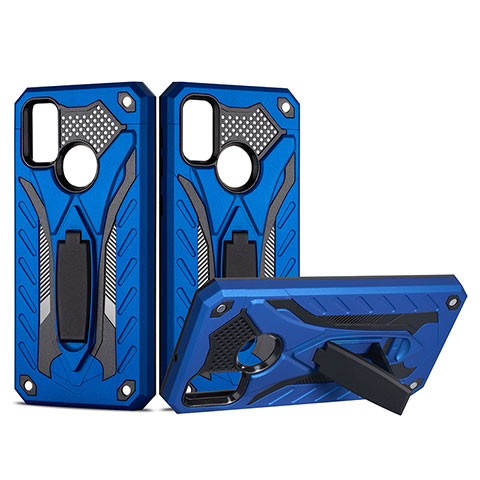 Coque Contour Silicone et Plastique Housse Etui Mat avec Support YF2 pour Samsung Galaxy M30s Bleu