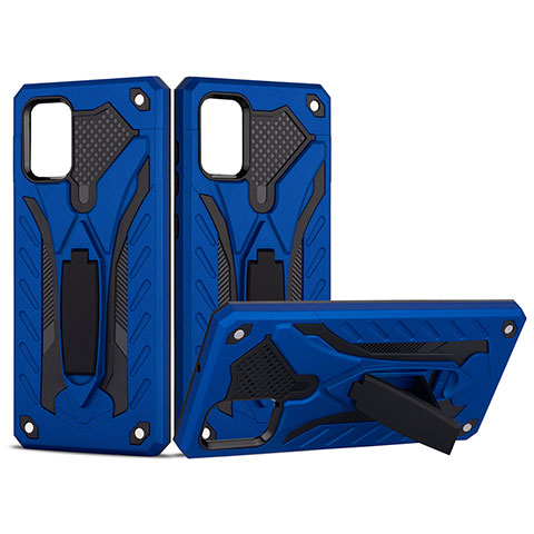 Coque Contour Silicone et Plastique Housse Etui Mat avec Support YF2 pour Samsung Galaxy M40S Bleu