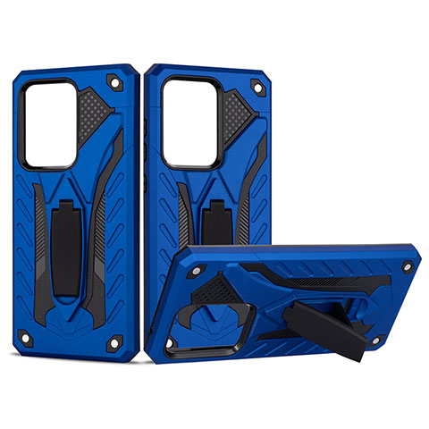 Coque Contour Silicone et Plastique Housse Etui Mat avec Support YF2 pour Samsung Galaxy S20 Ultra 5G Bleu