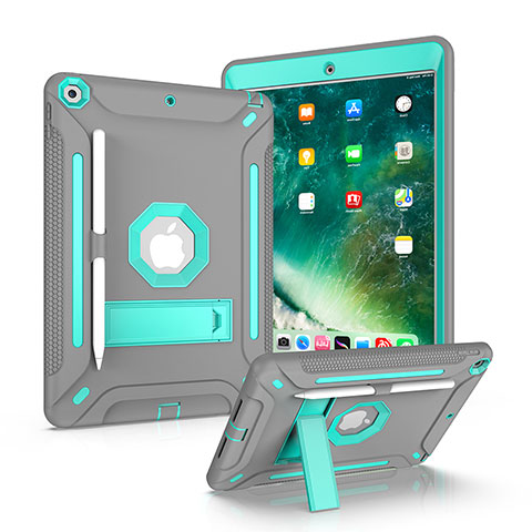 Coque Contour Silicone et Plastique Housse Etui Mat avec Support YJ1 pour Apple iPad 10.2 (2019) Gris