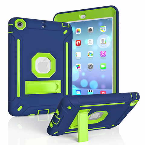 Coque Contour Silicone et Plastique Housse Etui Mat avec Support YJ1 pour Apple iPad Mini 2 Bleu