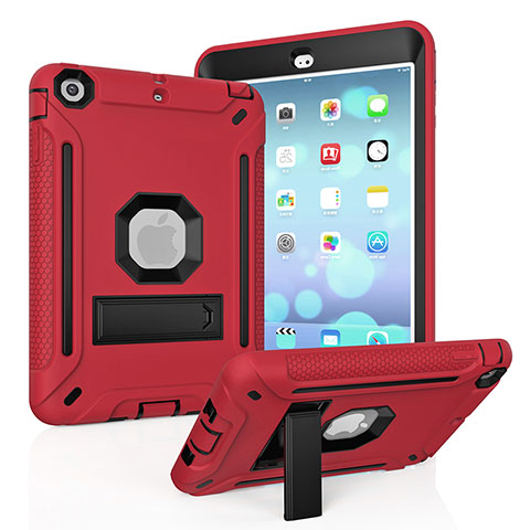 Coque Contour Silicone et Plastique Housse Etui Mat avec Support YJ1 pour Apple iPad Mini 3 Rouge