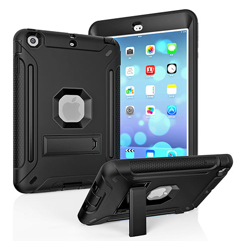 Coque Contour Silicone et Plastique Housse Etui Mat avec Support YJ2 pour Apple iPad Mini 3 Noir