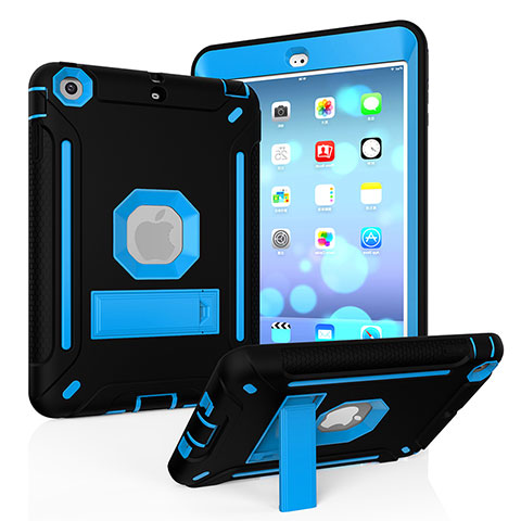 Coque Contour Silicone et Plastique Housse Etui Mat avec Support YJ2 pour Apple iPad Mini Bleu et Noir