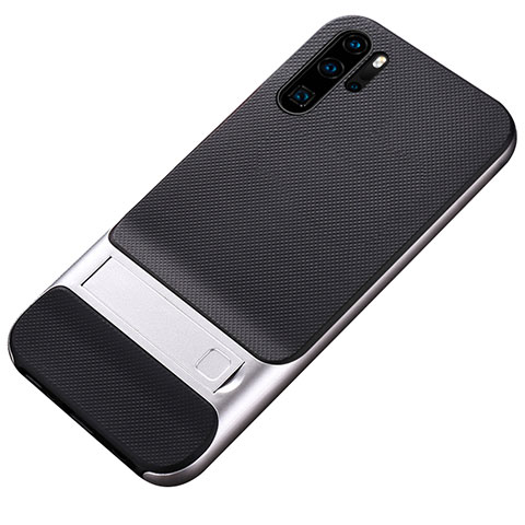 Coque Contour Silicone et Plastique Housse Etui Mat avec Support Z01 pour Huawei P30 Pro Argent