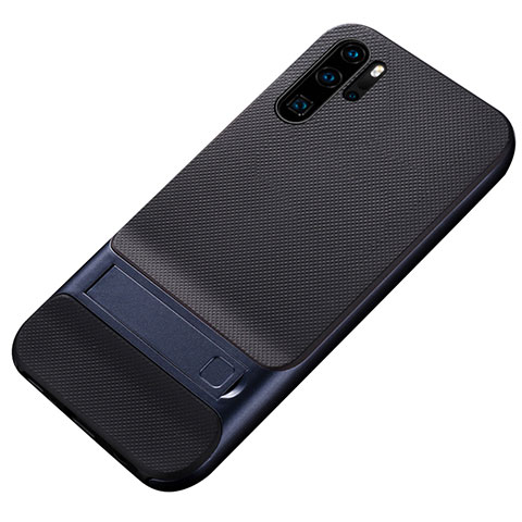 Coque Contour Silicone et Plastique Housse Etui Mat avec Support Z01 pour Huawei P30 Pro Bleu