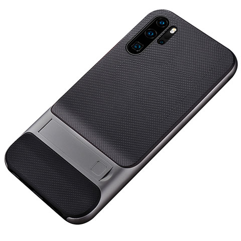 Coque Contour Silicone et Plastique Housse Etui Mat avec Support Z01 pour Huawei P30 Pro New Edition Gris