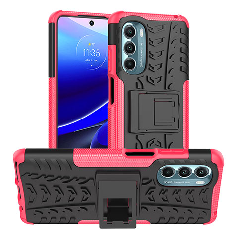 Coque Contour Silicone et Plastique Housse Etui Mat avec Support Z01 pour Motorola Moto G Stylus (2022) 5G Rose Rouge