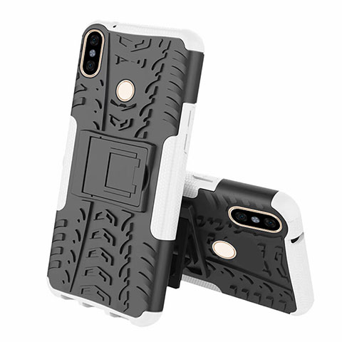 Coque Contour Silicone et Plastique Housse Etui Mat avec Support Z01 pour Xiaomi Mi 8 Blanc