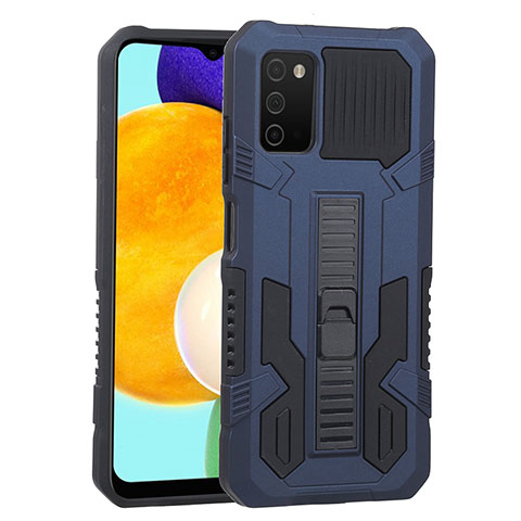 Coque Contour Silicone et Plastique Housse Etui Mat avec Support ZJ1 pour Samsung Galaxy A03s Bleu